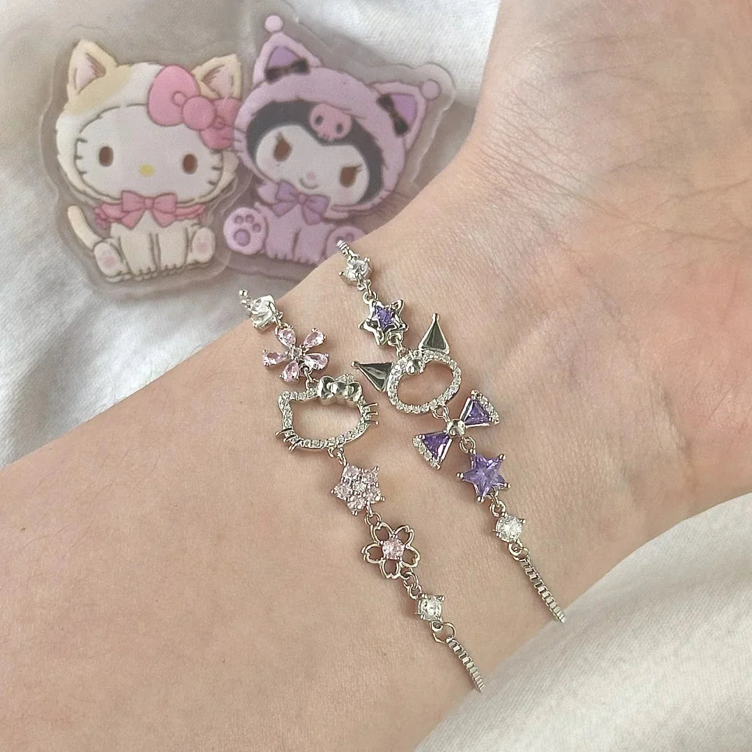 Sanrio Sterling Silver Cute Bracelet Birthday Christmas Jewelry Gifts for Women Girls(gift box)