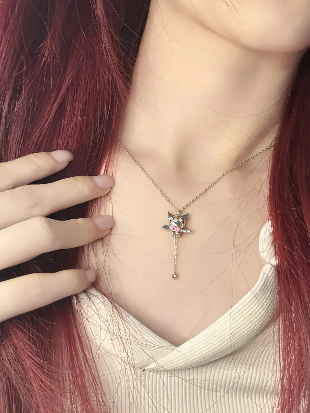 Kuromi and Hello Kitty Love Angel Necklace with Gift Box