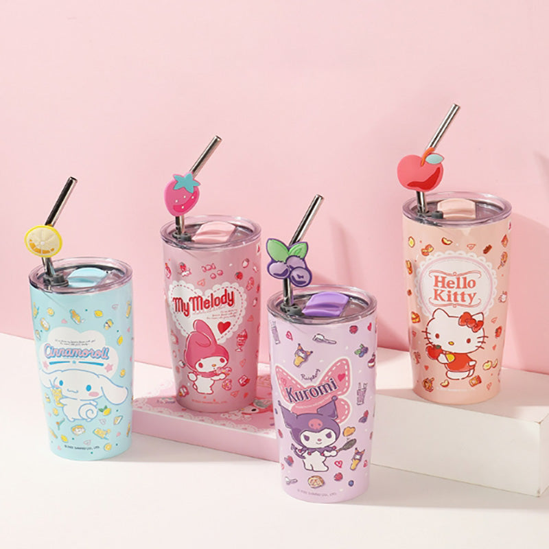 Sanrio Stainless Steel Tumblers with Lid and Straw 600ml