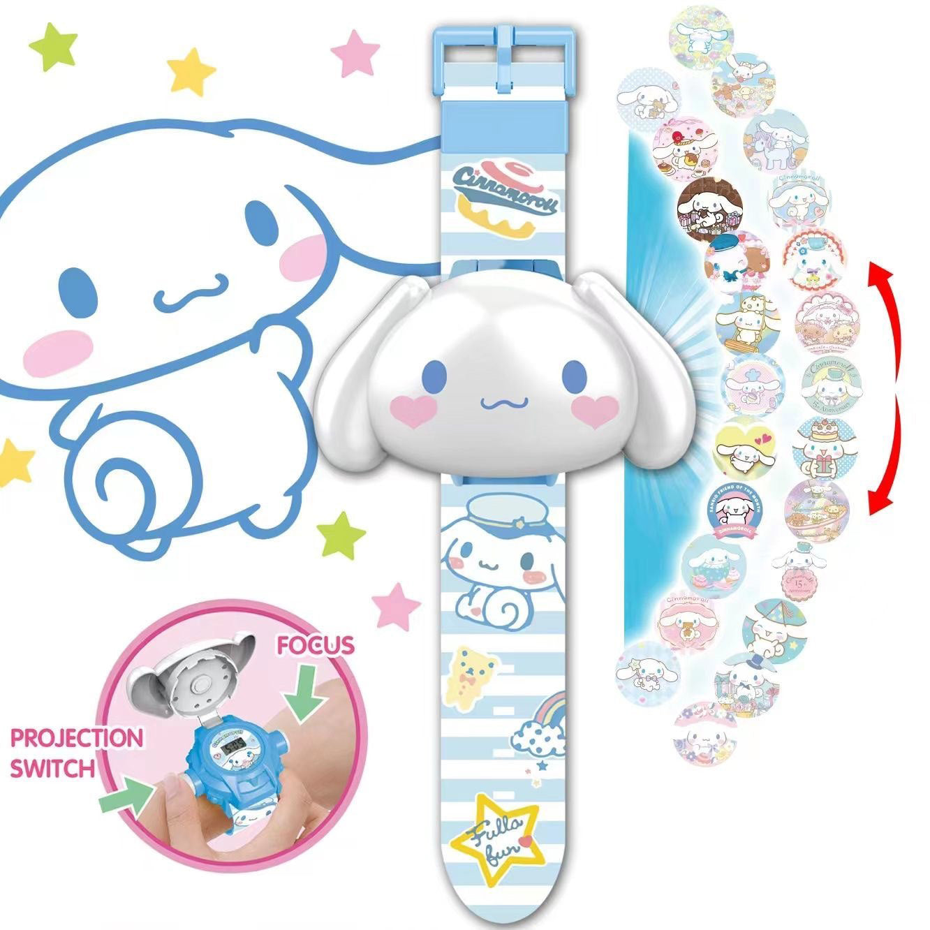 Sanrio Children Cartoon Flip Cover Watch 24 Pattern Projection Series Gift