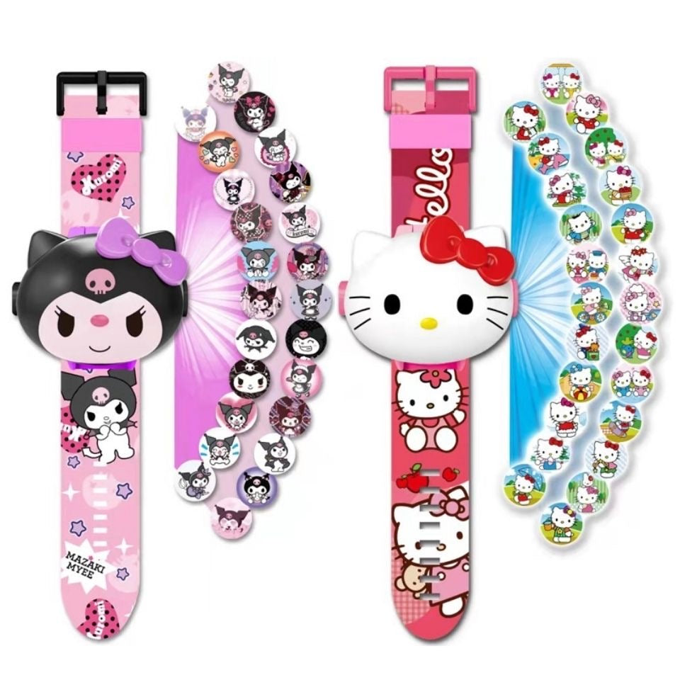 Sanrio Children Cartoon Flip Cover Watch 24 Pattern Projection Series Gift