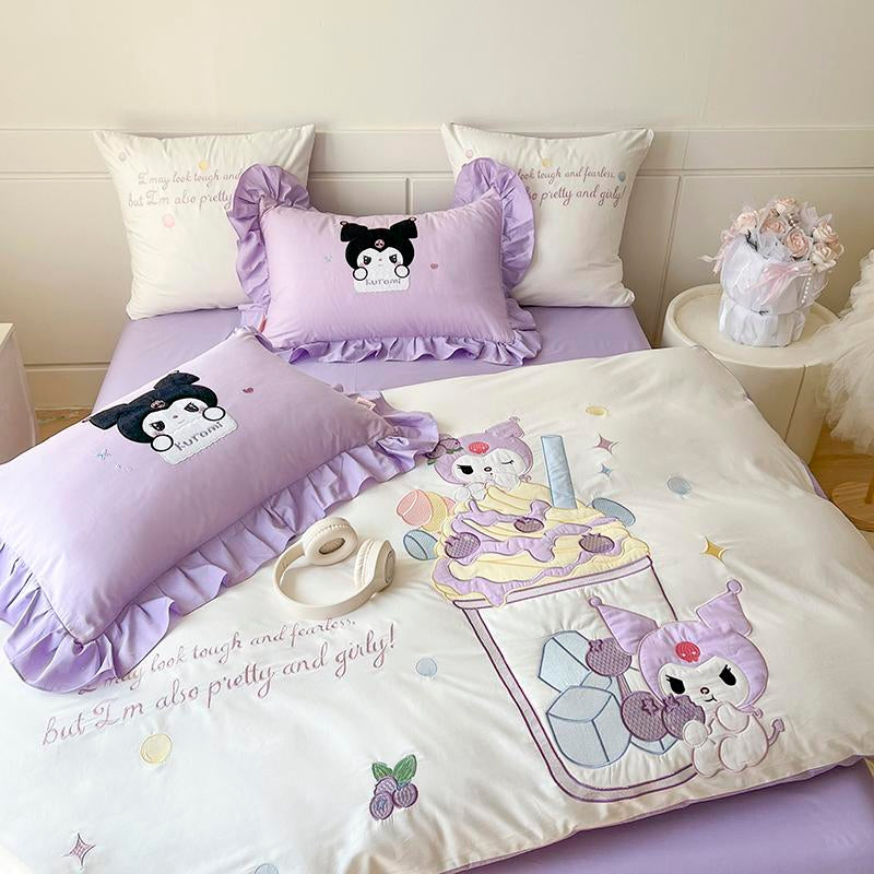 Kuromi Embroidery Design Cotton Bedding Sheet