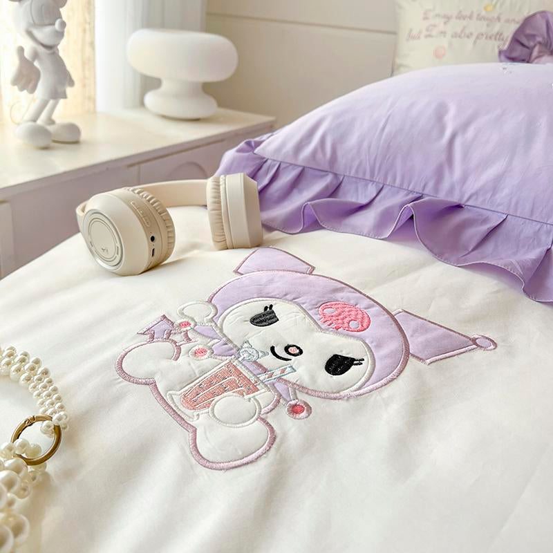 Kuromi Embroidery Design Cotton Bedding Sheet