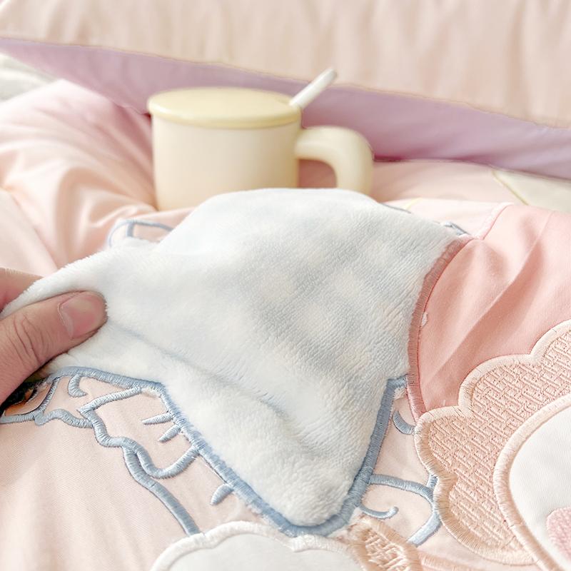 Kuromi and My melody Embroidery Design Cotton Bedding Sheet