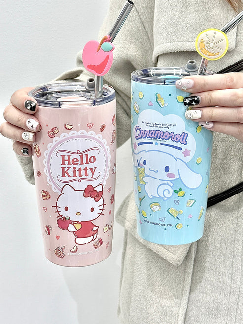 Sanrio Stainless Steel Tumblers with Lid and Straw 600ml