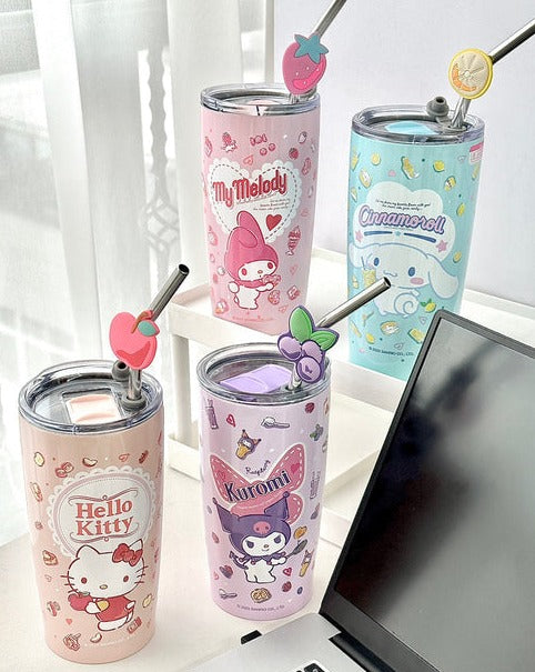 Sanrio Stainless Steel Tumblers with Lid and Straw 600ml