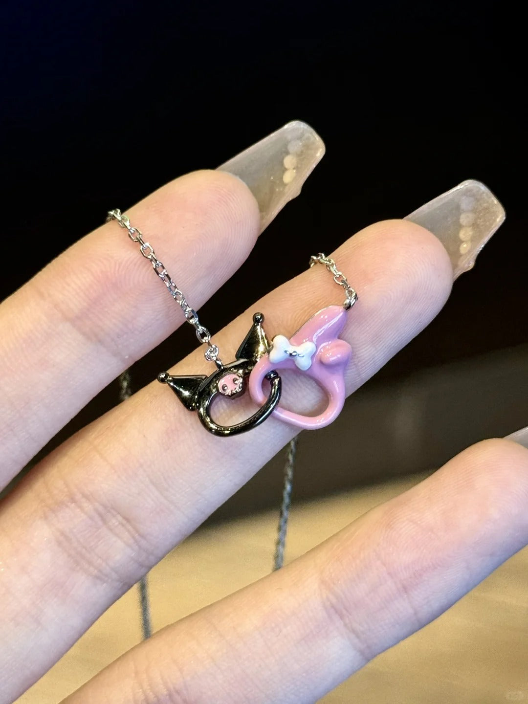 Kuromi and My melody Double interlocking necklace with gift box