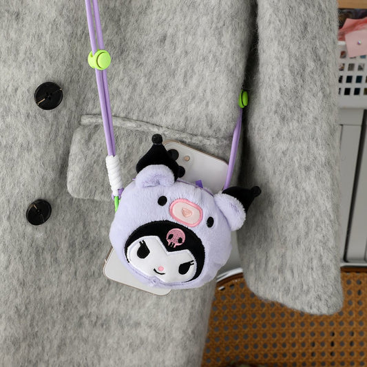 Kuromi Mobile phone back clip with lanyard, cute plush doll