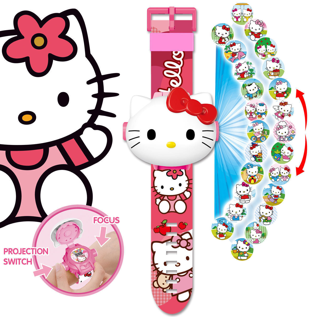 Sanrio Children Cartoon Flip Cover Watch 24 Pattern Projection Series  Gift