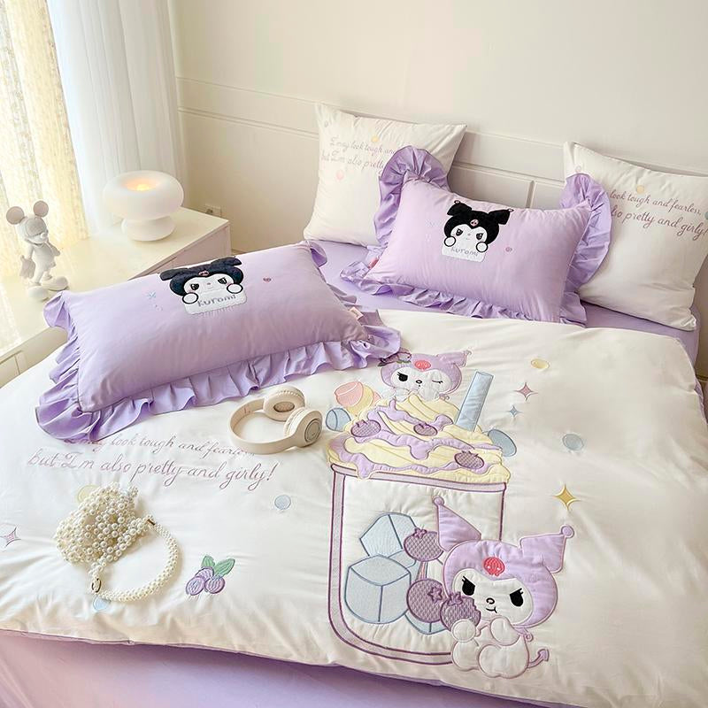 Kuromi Embroidery Design Cotton Bedding Sheet