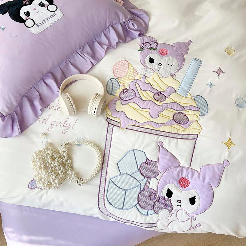 Kuromi Embroidery Design Cotton Bedding Sheet