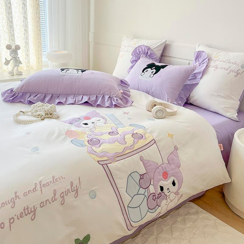 Kuromi Embroidery Design Cotton Bedding Sheet