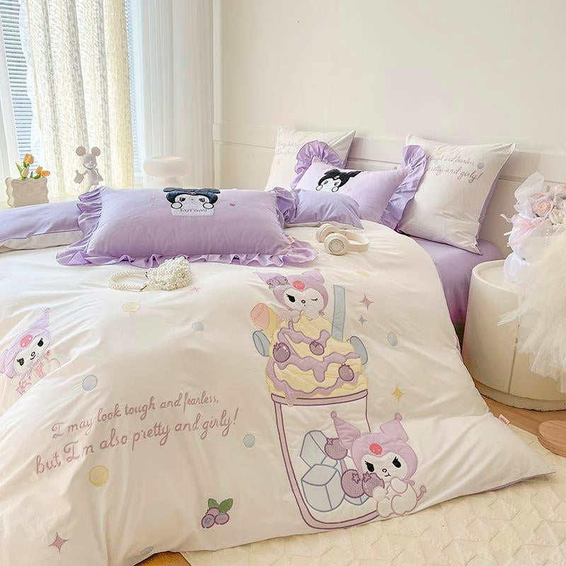 Kuromi Embroidery Design Cotton Bedding Sheet