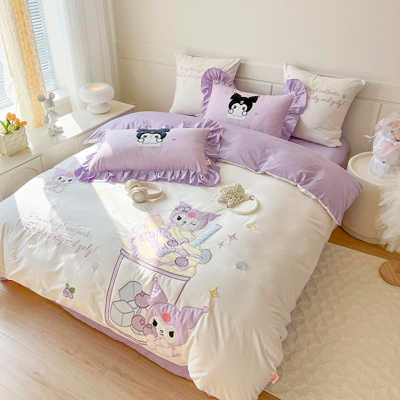 Kuromi Embroidery Design Cotton Bedding Sheet