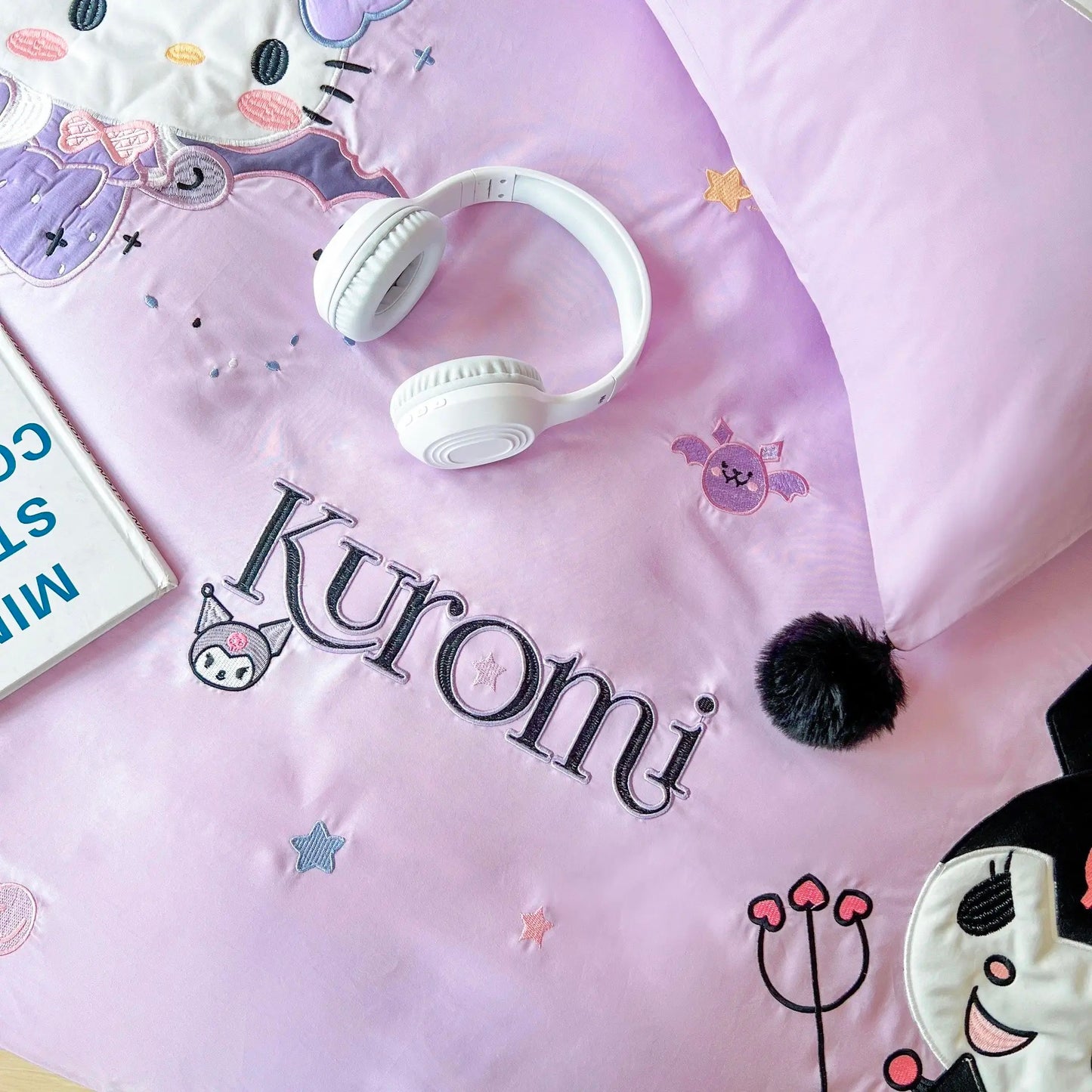 Kuromi and Hello Kitty Embroidery Design Cotton Bedding Sheet