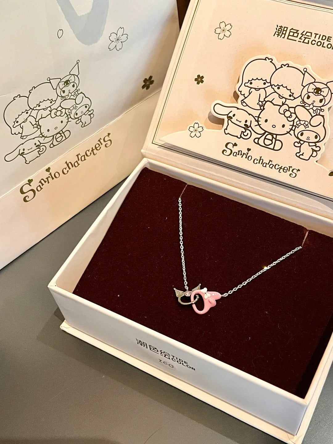 Kuromi and My melody Double interlocking necklace with gift box