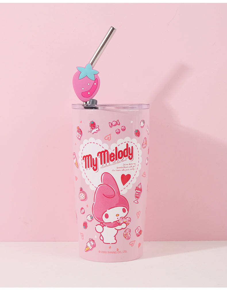 Sanrio Stainless Steel Tumblers with Lid and Straw 600ml