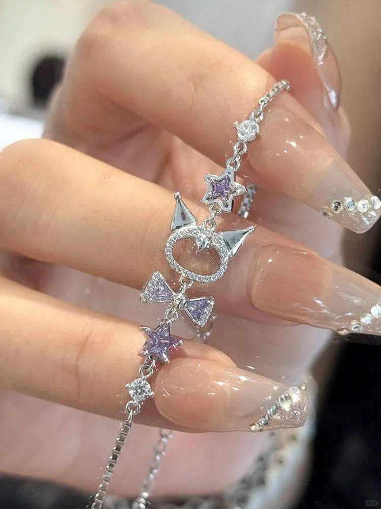 Sanrio Sterling Silver Cute Bracelet Birthday Christmas Jewelry Gifts for Women Girls（gift box)
